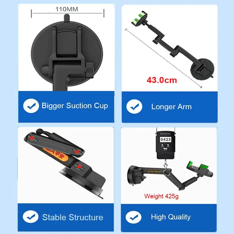 Windshield Car Phone Mount Upgraded Long Arm Cell Phone Holder for Car Truck Dashboard Phone Holder with Strong Suction Cup images - 6