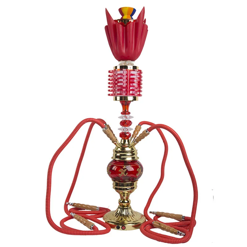 

Aluminum alloy Arabic Hookah set with lights up and Down Hookah Shisha Pipe Set Narguile Chicha four Hose Shisha Accessories