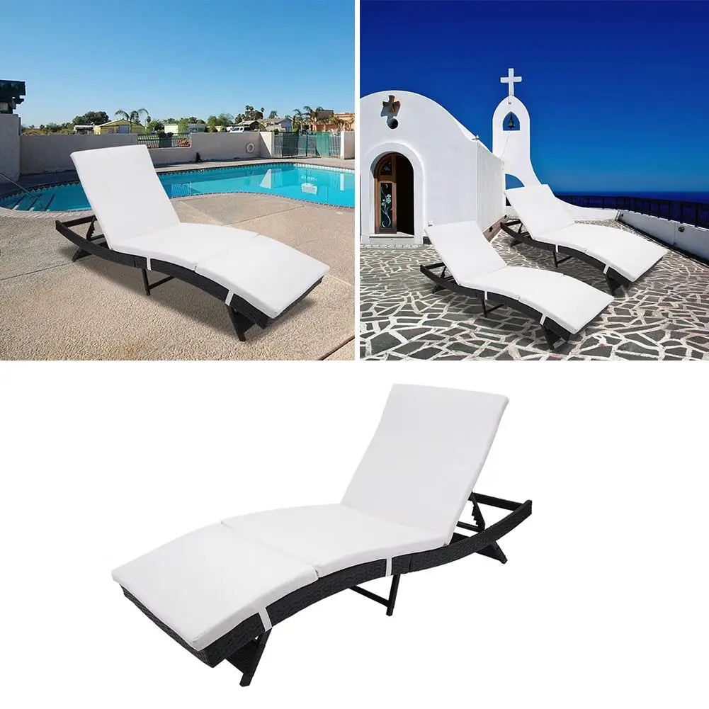 

S Style Patio Chaise Lounge Embossing Vines Black Chair with Whtie Cushion