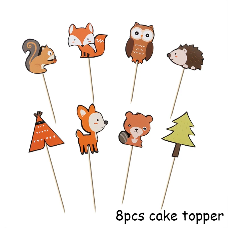 8pcs Cake Topper 1 комплект мультфильм лес маленькие животные торт Топпер Джунгли животных Кекс Toppers Для детей день рождения украшения десерт поставки - Цвет: 8pcs Cake Topper