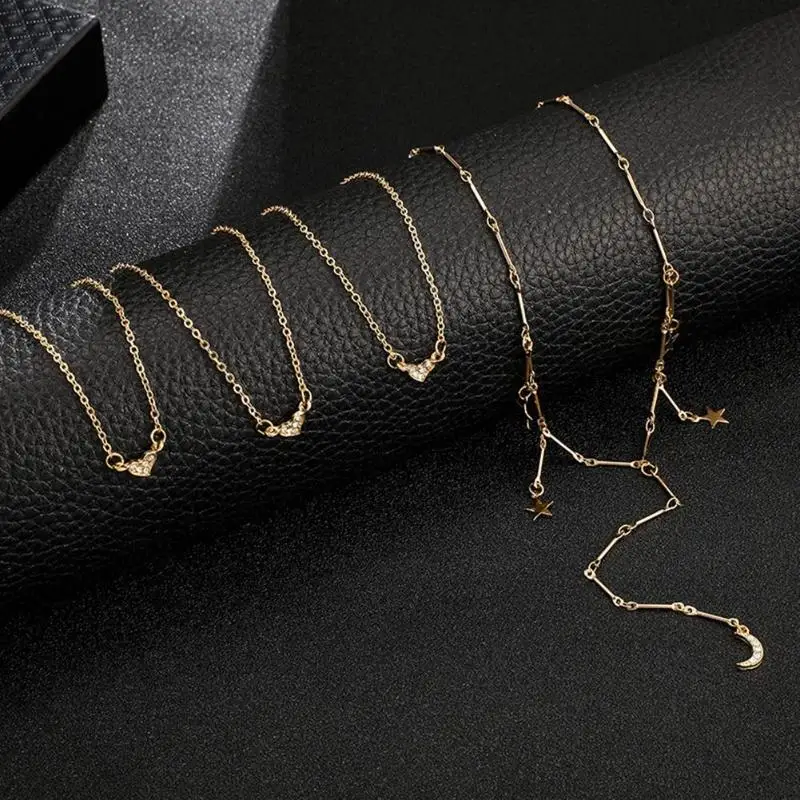 Ожерелье с подвеской в виде Луны звезды стразы многослойные ручная работа