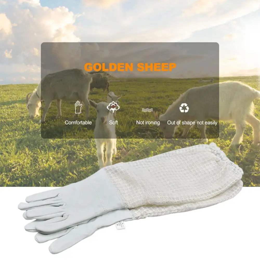 

Beekeeping Protective Gloves Sleeves Sheepskin Breathable Mesh Cloth Anti-Bee Anti-Stinging Beekeeping Gloves