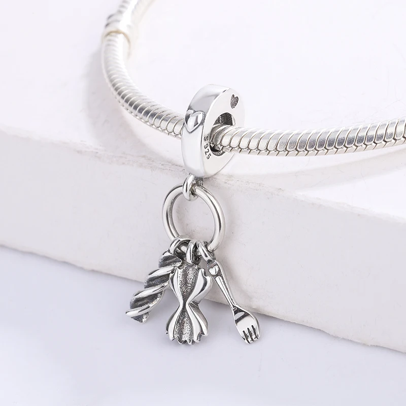 

Fashion 925 Sterling Silver Italy Food Fork Bow Pendant Beads Charms Bracelet DIY Jewelry Making For Original Pandora
