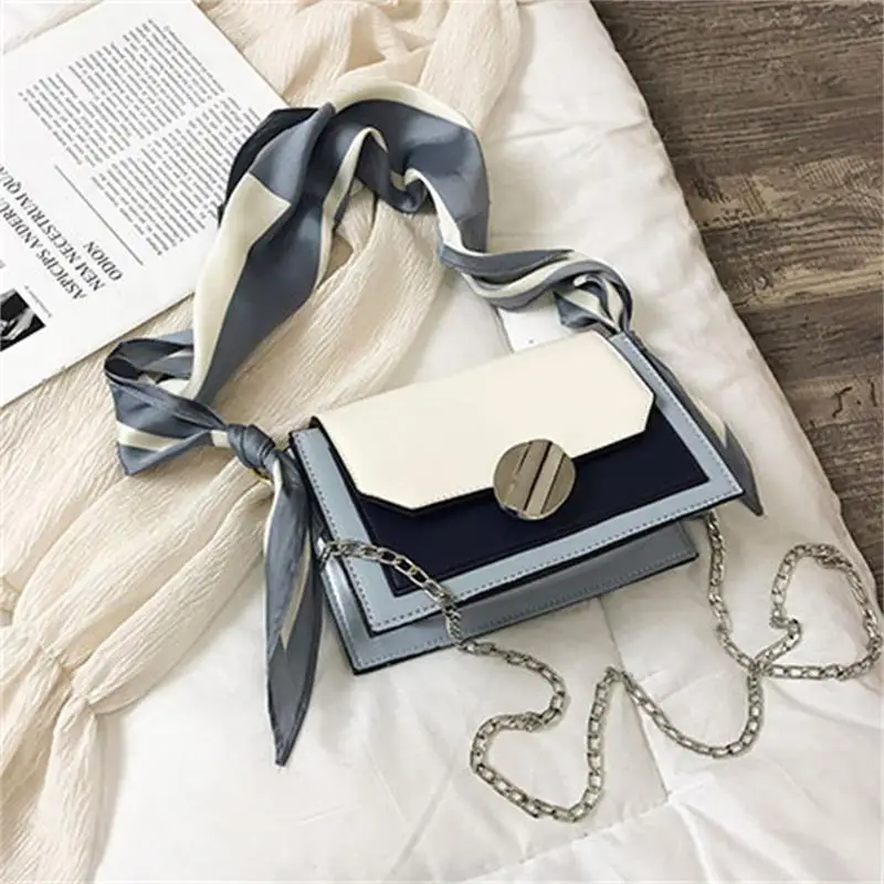 

Contrast Color Leather Crossbody Bags Elegant Female Ribbon Tote Bag New Quality Flip Square Chain Shoulder Messenger Bags Sac