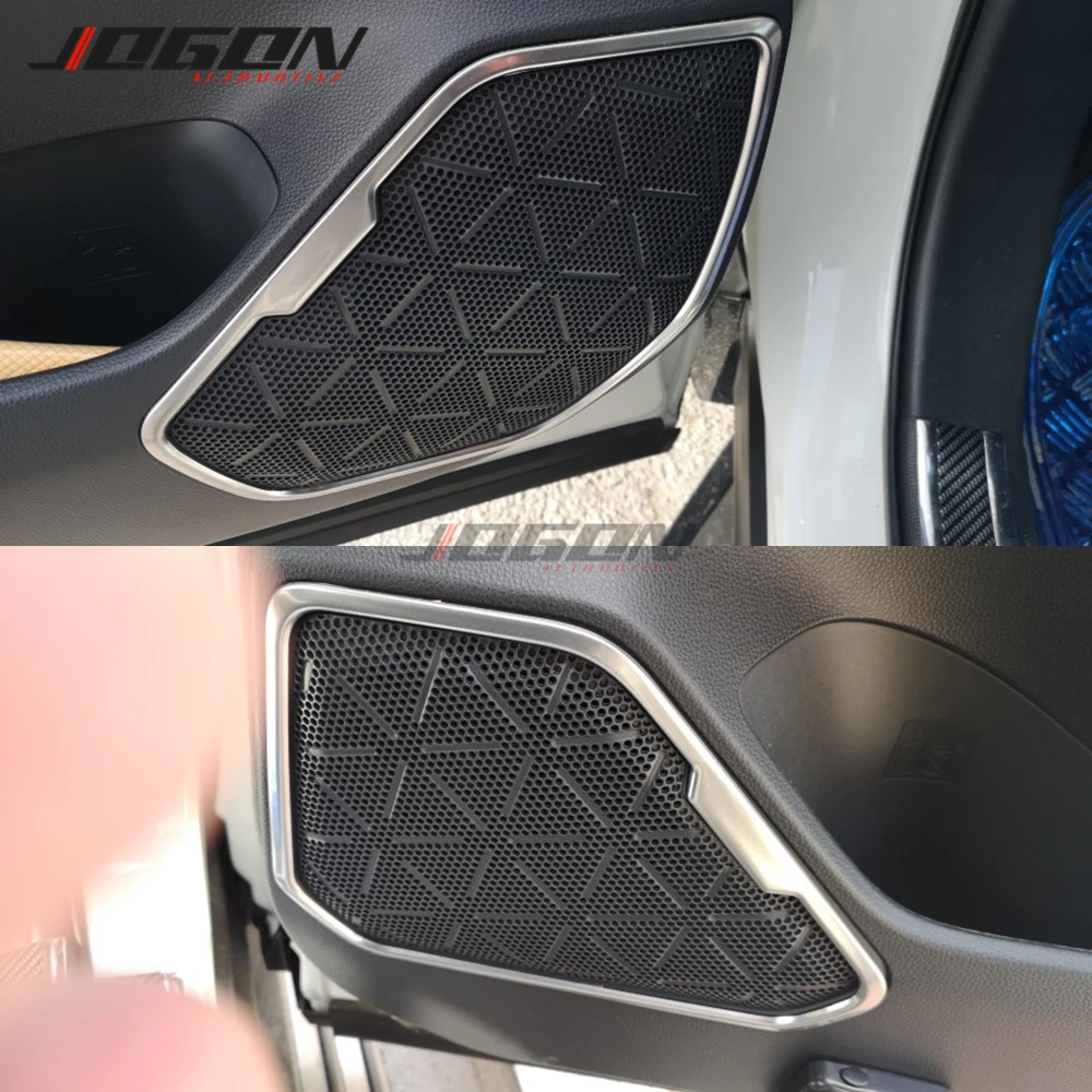 Silver & Black S.Steel Car Inner Door Audio Speaker Cover For Toyota RAV4 2019-2020 Car Corner Sound Frame Trim Protection