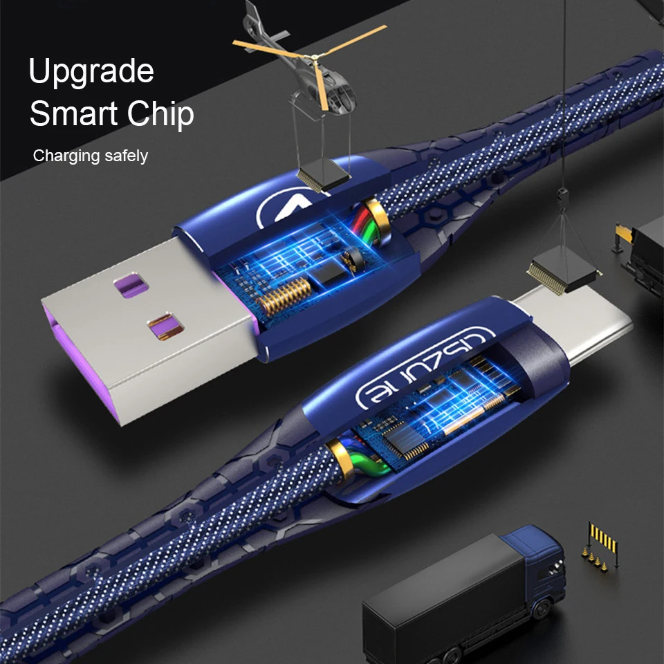 Светодиодный светильник USB кабель type C 5A Быстрая зарядка для huawei xiaomi samsung прочный Quick Charge QC 3,0 зарядный кабель джинсовый коврик