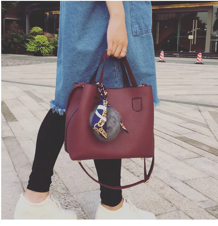 HELLOVE Women Shoulder Bag with a Little Bag inside Metal Magnetic Buckle PU Leather Totes Crossbody Messenger for Female Ladies