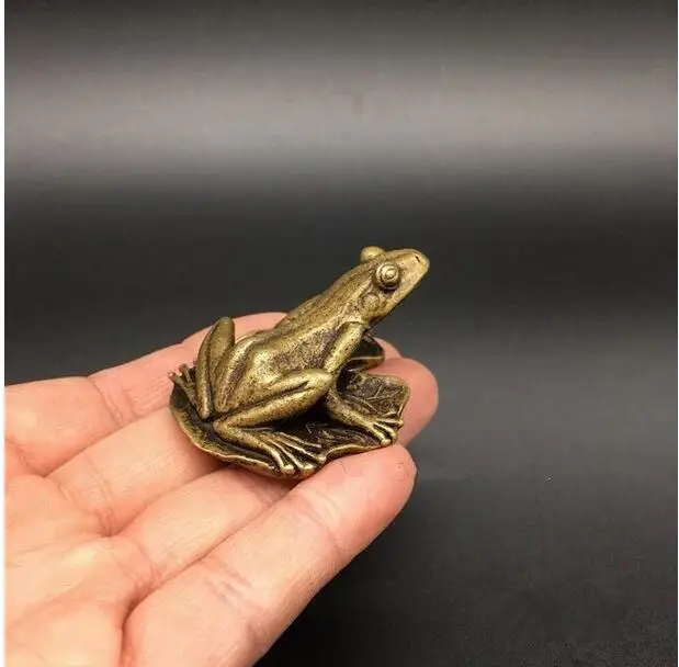 Медная Статуя китайская латунь Резные животные лягушка лотос лист изысканные