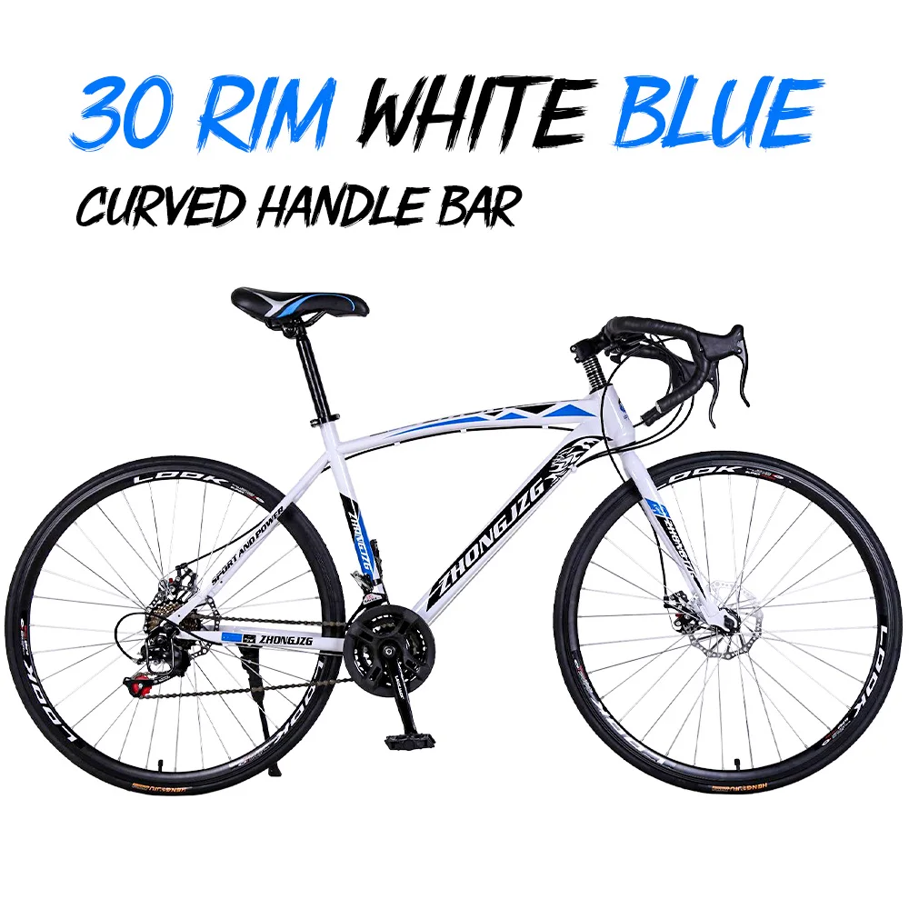 C White Blue 30Rim Высокоуглеродистая сталь 30 обод шоссейный велосипед гоночный автомобиль 30 скоростей изгиб, двойной дисковый тормоз, 700C изменение скорости студенческий велосипед - Цвет: C White Blue 30Rim