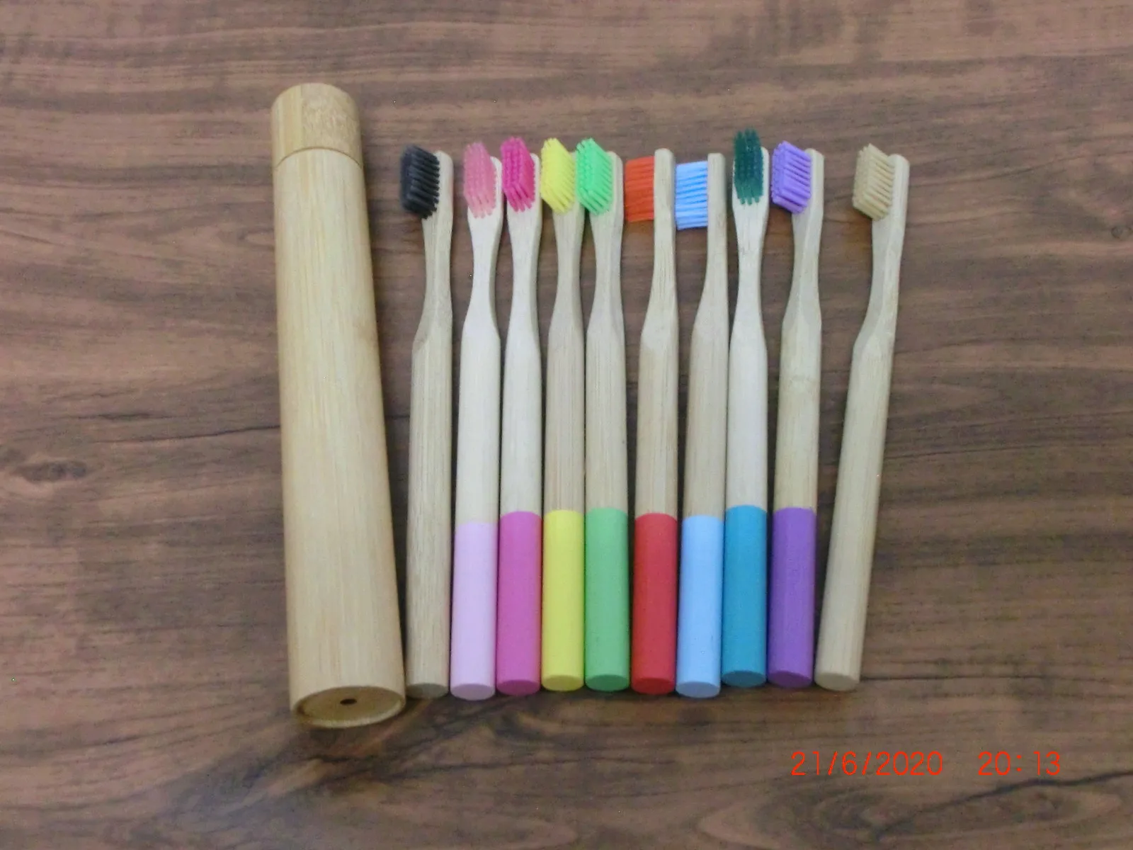 

Rainbow Toothbrush +1pc Bamboo Tube Eco Friendly Natural Bamboo round Toothbrush Travel Case Soft Head Teeth Brush 2pc set