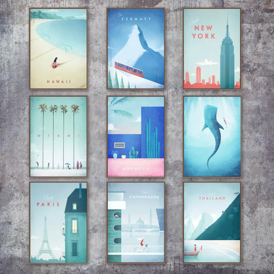 Мультяшный город Нью Йорк Париж Лондон Марокко настенная Картина на холсте