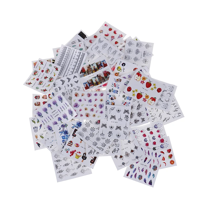 48PCS DIY Styling Wraps Tools Feather/lace flowerWater Transfer Tips Nail Art Sticker Decals Christmas Decor Manicure Styles | Красота и