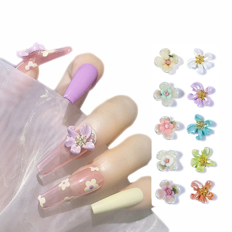 

1 шт., 3D розы, украшения для ногтей, различные лепестки, смола, глазурованные цветы, жемчуг, керамические Стразы для дизайна ногтей, самодельн...