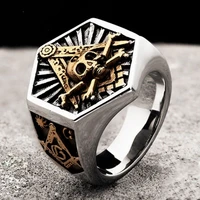 masonic ring for men hexagon skull stainless steel freemason totem jewelry hippop street culture
