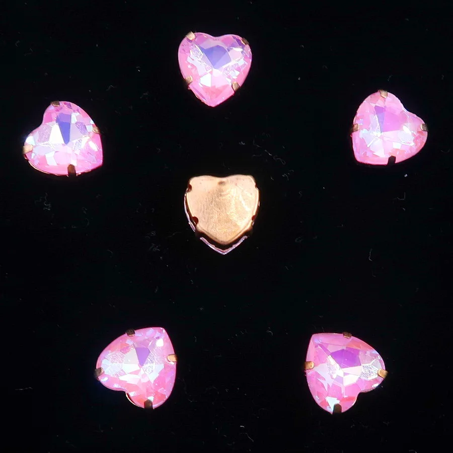 A27 Pink AB Золото коготь настройки 20 шт./упак. с радужными или прозрачные стеклянные стразы цвета Кристалл 10 мм в форме сердца пришить стразы кристаллы Аппликация Одежда «сделай сам» - Цвет: A27 Pink AB