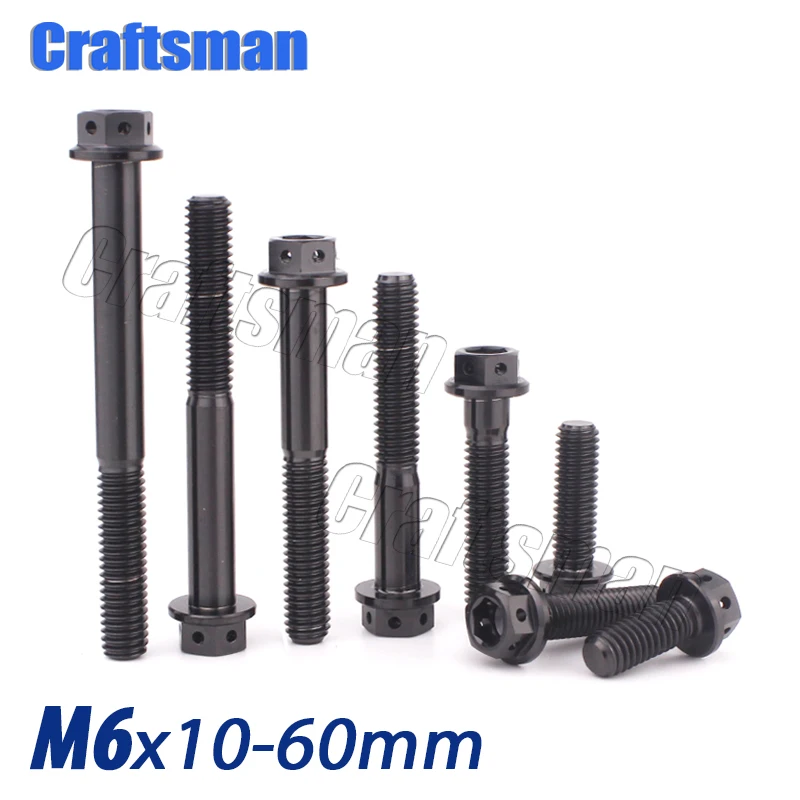 

1Pcs Ti M6x 10 15 20 25 30 35 40 45 50 60mm Titanium Bolts Hexagon Flange Head Black Color Screws for Motorcycle Fastener