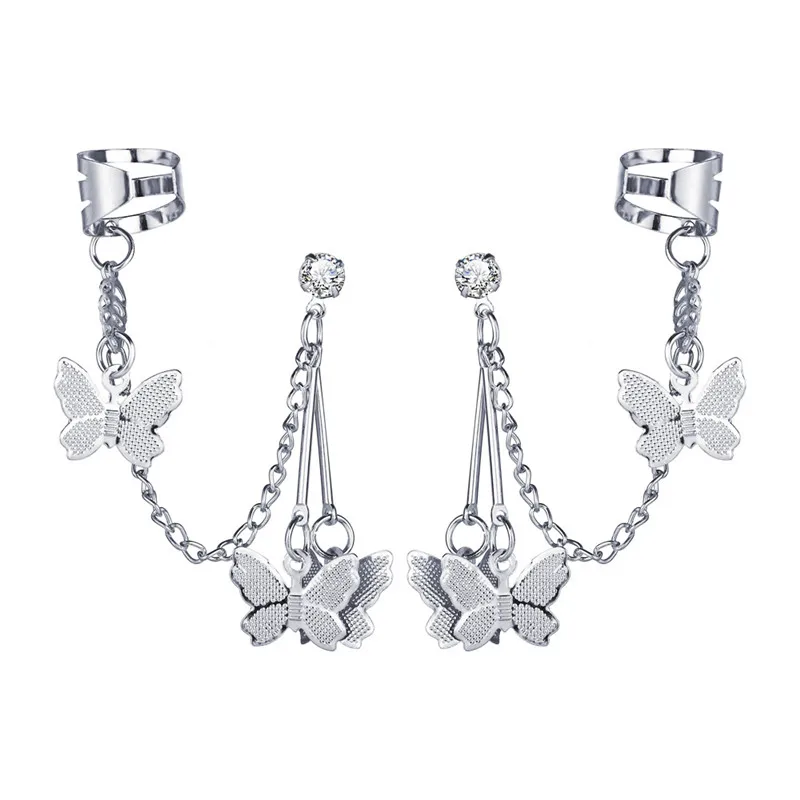 Creative Retro Wild Alloy Ear Clip Simple Butterfly Tassel Clips For Female Fashion Jewelry Without Pierced Earrrings | Украшения и