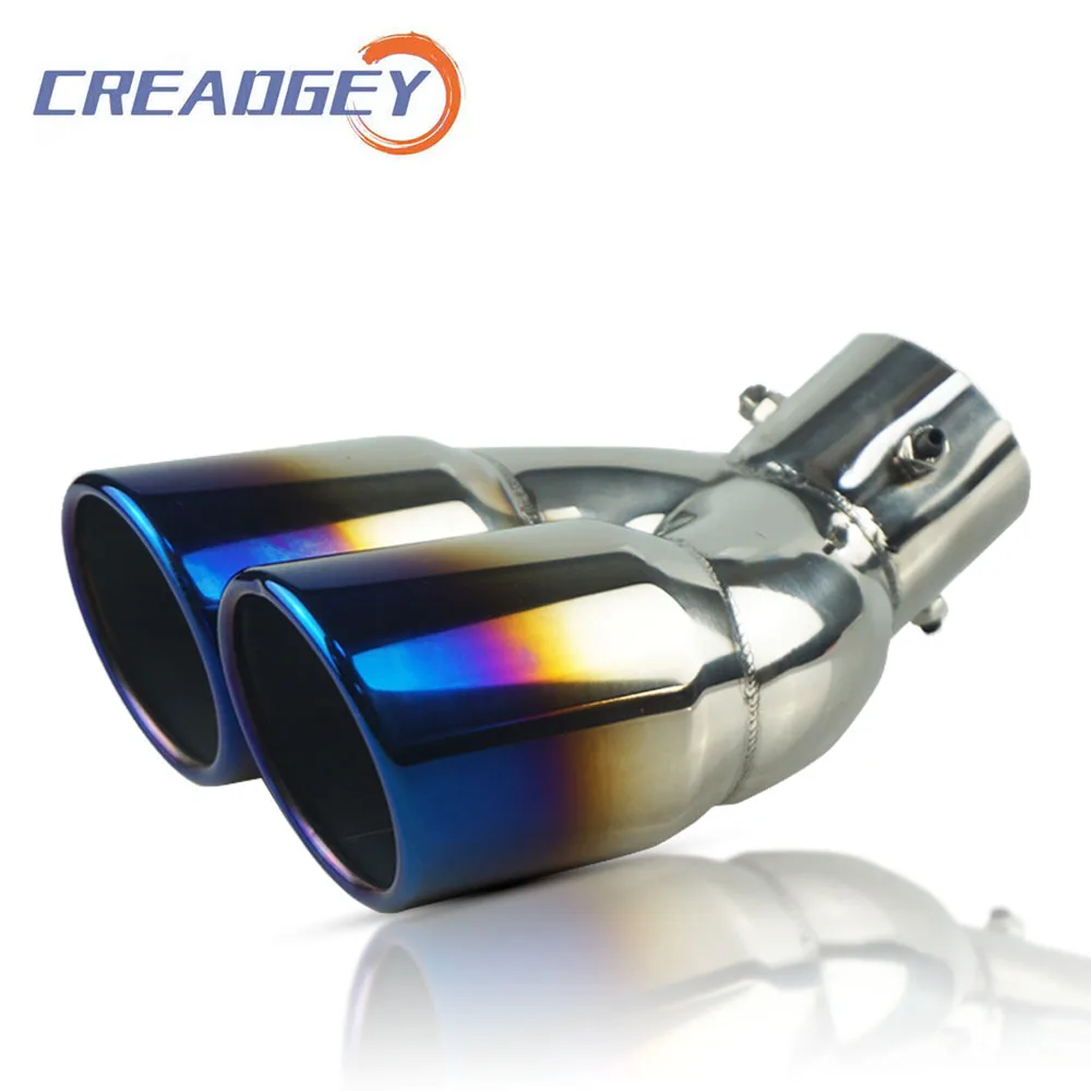 

Universal Exhaust Pipe Bending Muffler Stainless Steel Tail Pipe Dual Outlet Nozzle Curved Throat Modification Car Accessories