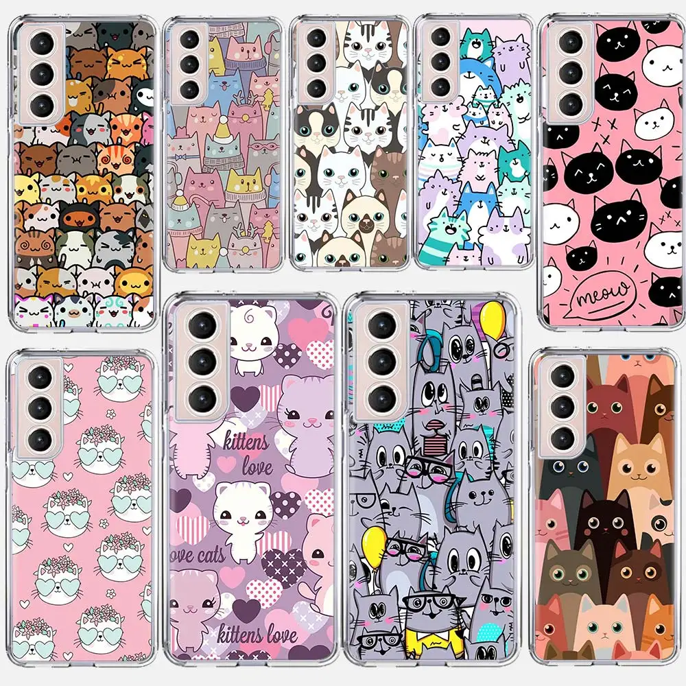 

Cute Cat Cartoon Phone Case Coque For Samsung Galaxy S21 Ultra S20 FE S20 Plus S10E S10 Lite S8 S9 Plus S7 Back Cover Funda