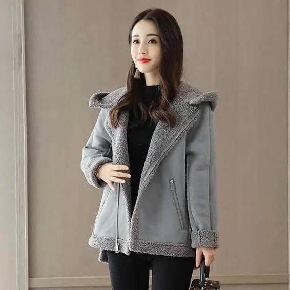 Новинка 2020 короткие женские куртки замшевый кожаный воротник на молнии Женское