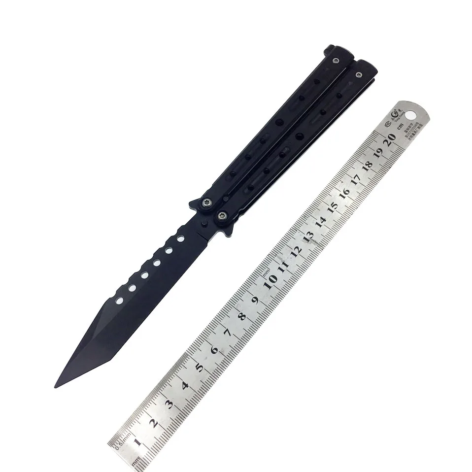 

Colorful Stainless Steel Training Folding Pocket Knife Butterfly In Knife Titanium Practice Tool No Edge Dull Tool