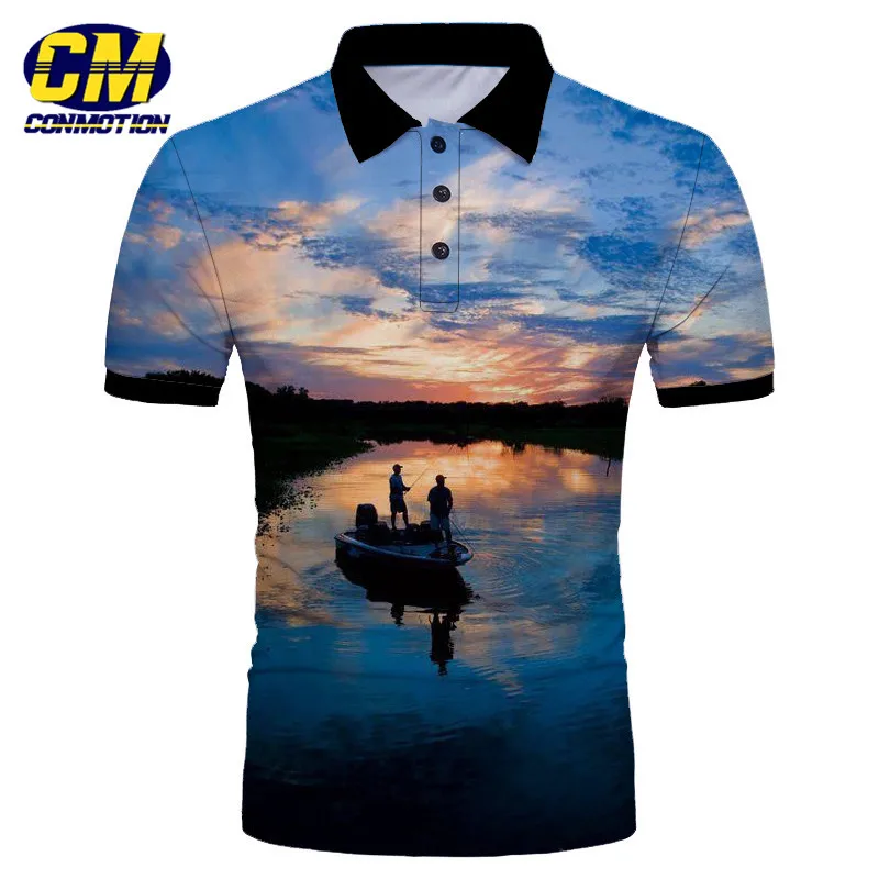 Мода для любителей рыбалки 3D рубашка поло Азиатский размер |