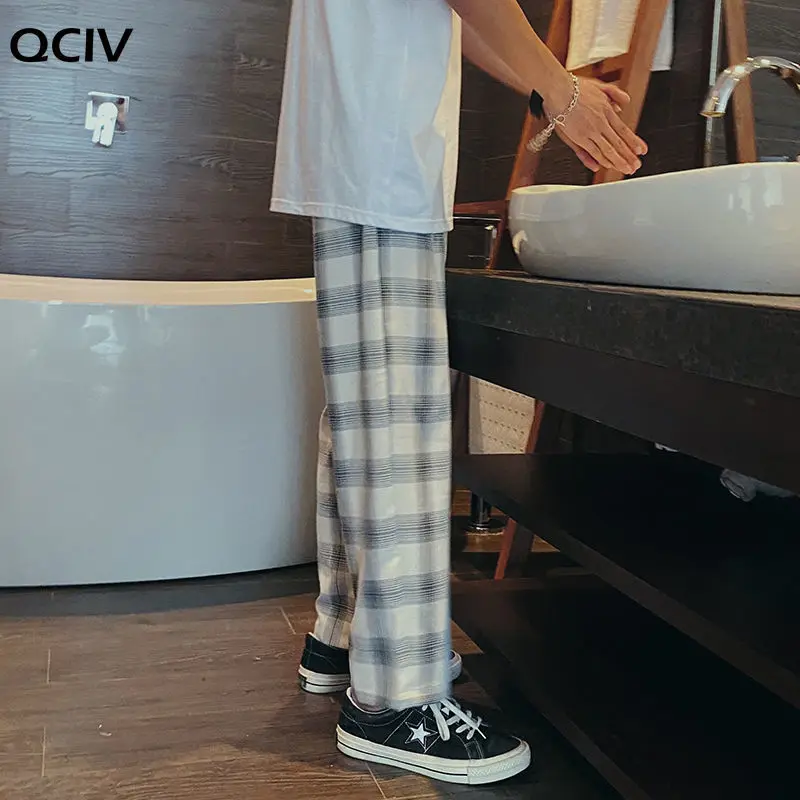

Summer Thin Plaid Pants Men's Fashion Retro Casual Pants Men Streetwear Loose Hip-hop Straight Wide-leg Pants Mens Trousers