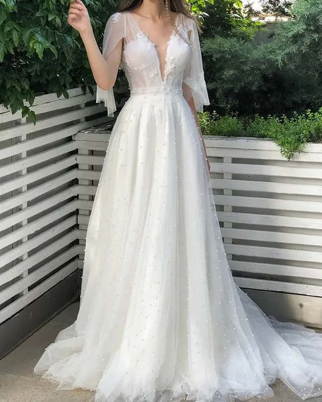 

Sexy Dress Mesh Beaded Deep V Lace Dress