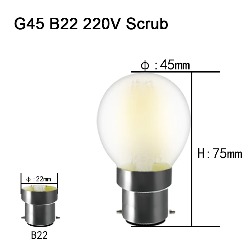 G45 B22 Frosted Матовый E14/E27/B22 Светодиодный светильник 2 Вт 4 Вт 6 Вт затемнения G45 COB винтажная лампа накаливания Эдисона стеклянная шариковая лампа домашний декор - Испускаемый цвет: G45 B22 Frosted