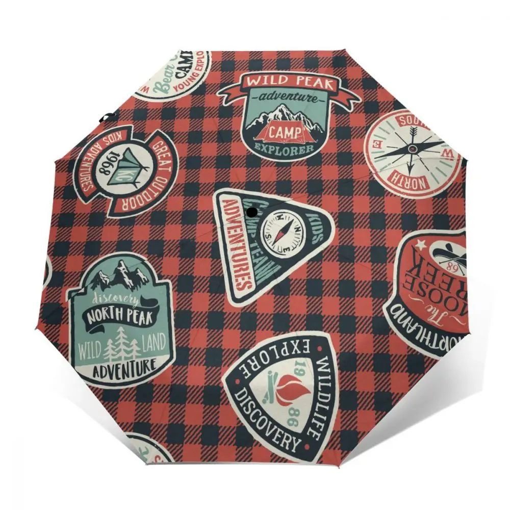 

Wind Resistant Fully-Automatic Umbrella Mountain Exploring Adventure Badges Rain 3 Folding Parasol Travel Car Umbrella