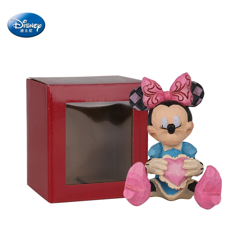 

7Cm Disney Minnie Mouse Anime Figures Q Version Kawaii Resin Model Genuine Hand-Made Ornaments Toys Gift for Children