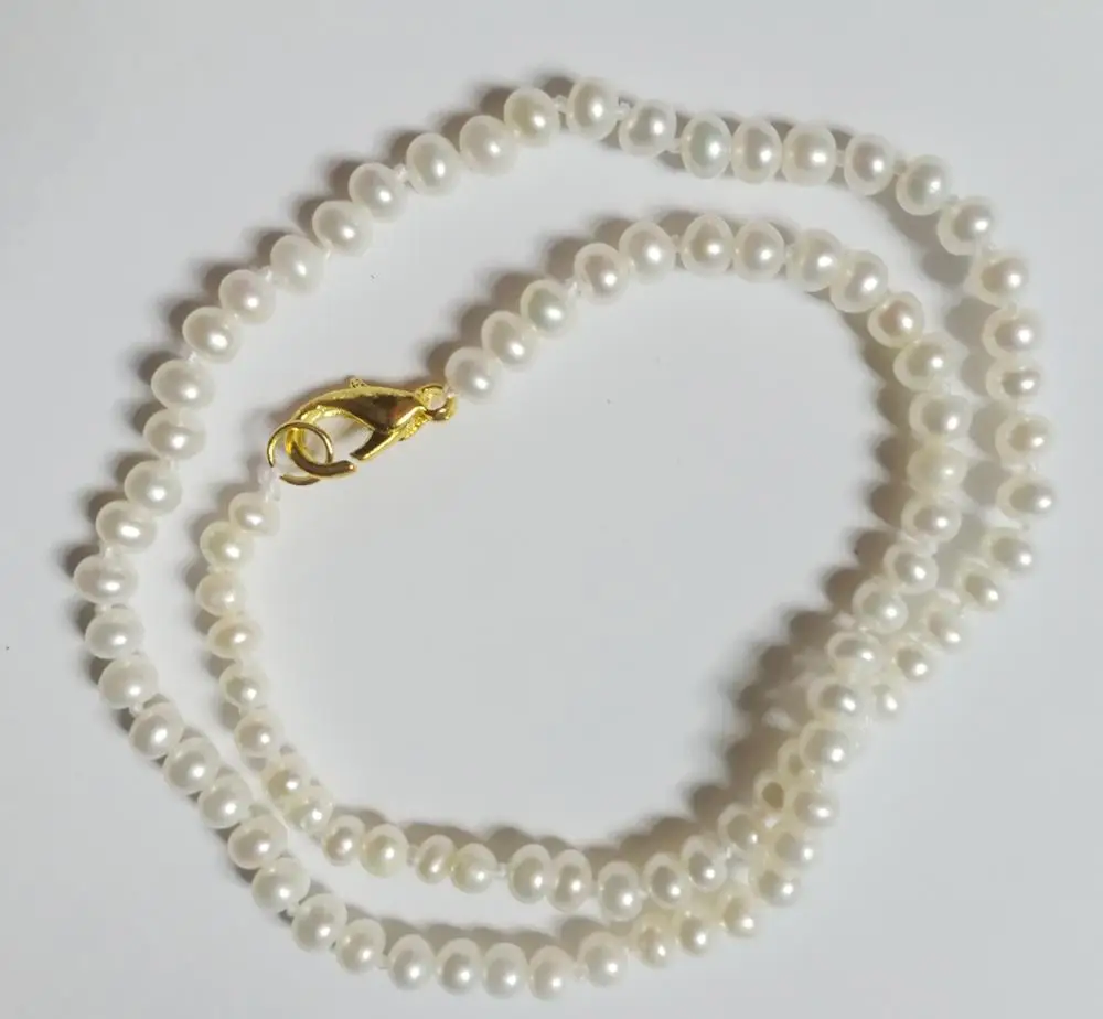 

5mm white real Pearl necklace gold clasp natural Freshwater PEARL Women Jewelry 35cm 17'' 43cm