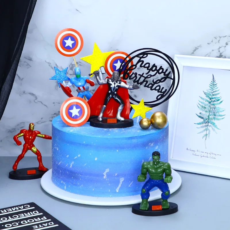 Decoración de pastel de cumpleaños de Los Vengadores, plástico, Spiderman, superhéroe, Iron Man, Capitán América, juguetes de decoración para niños, regalos