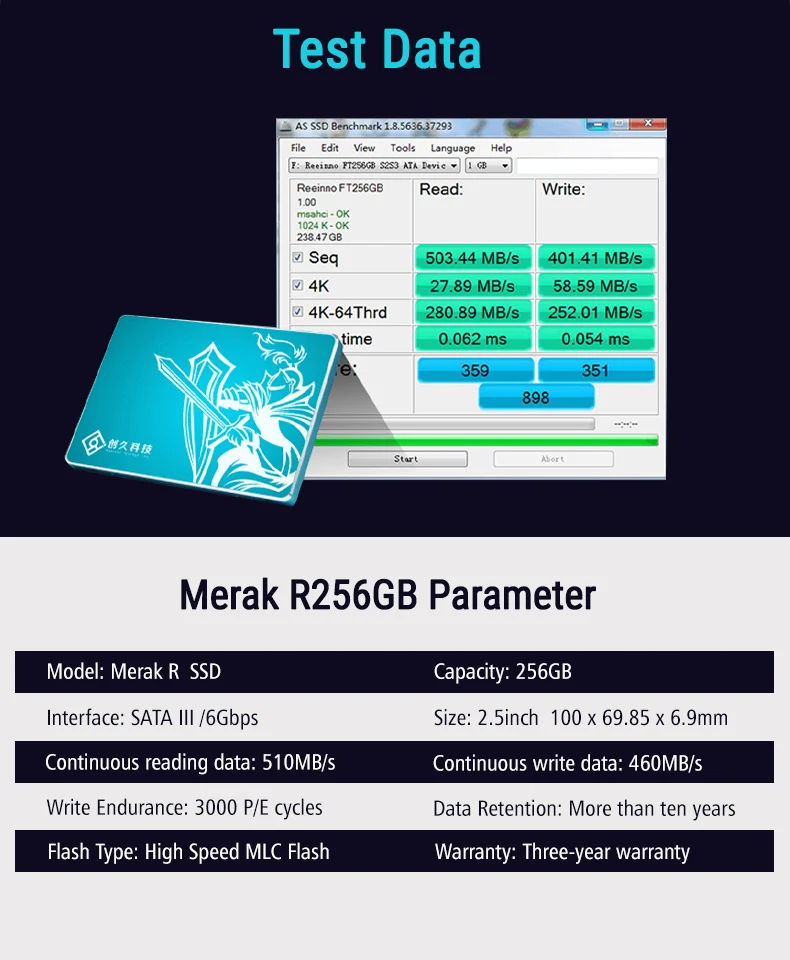 Reeinno 256 ГБ SSD SATA3 2 5 "Внутренний твердотельный накопитель напрямую с фабрики для