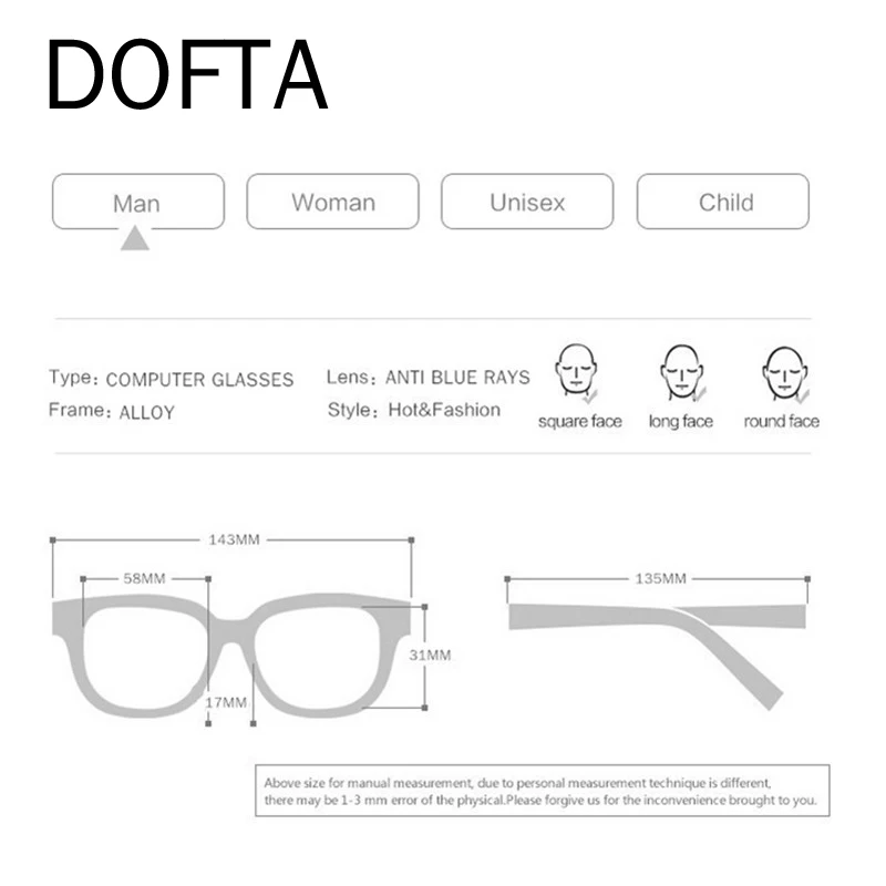 

DOFTA Computer Glasses Anti Blue Rays Reading Glasses Half Frame Glasses For Computer TV Gaming Goggles With Case 5118