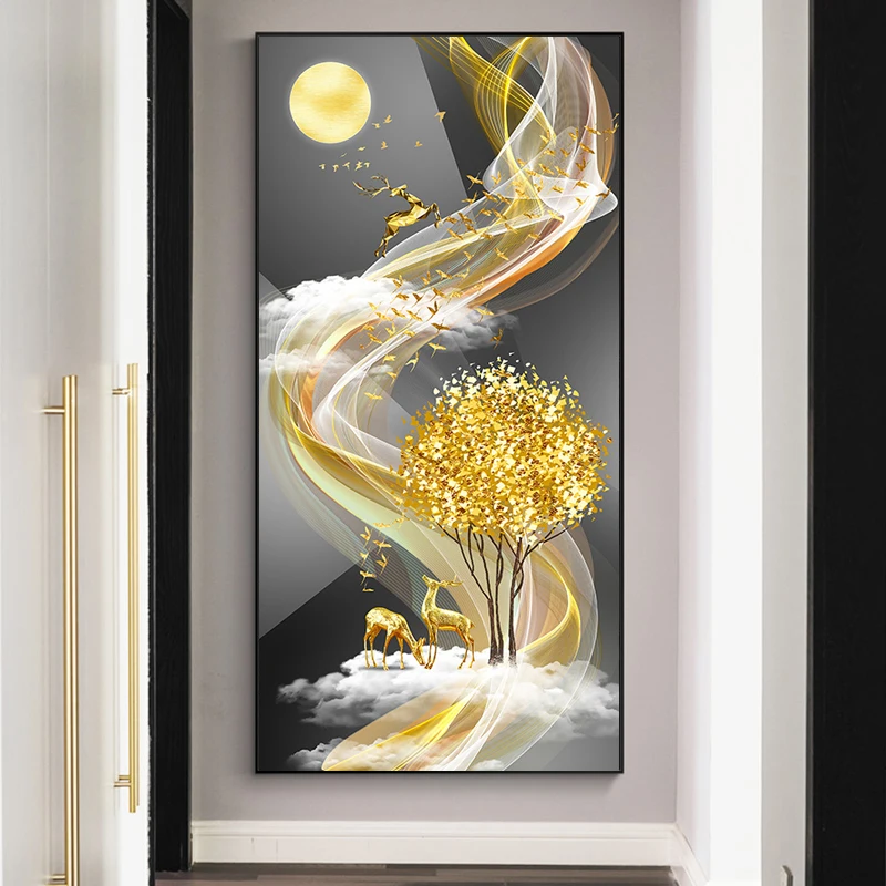 

5D Diamond Painting Full Diamond Elk Rich Tree Stick Diamond Embroidery Living Room Corridor Corridor Decoration