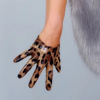 leopard extra short gloves 13cm female faux leather bright patent leather brown leopard women leather gloves wpu292