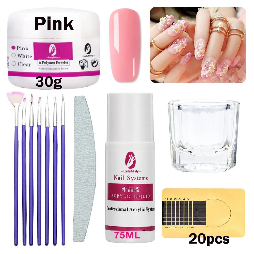 LadyMisty акриловый порошок Набор прозрачный белый розовый 3D дизайн ногтей