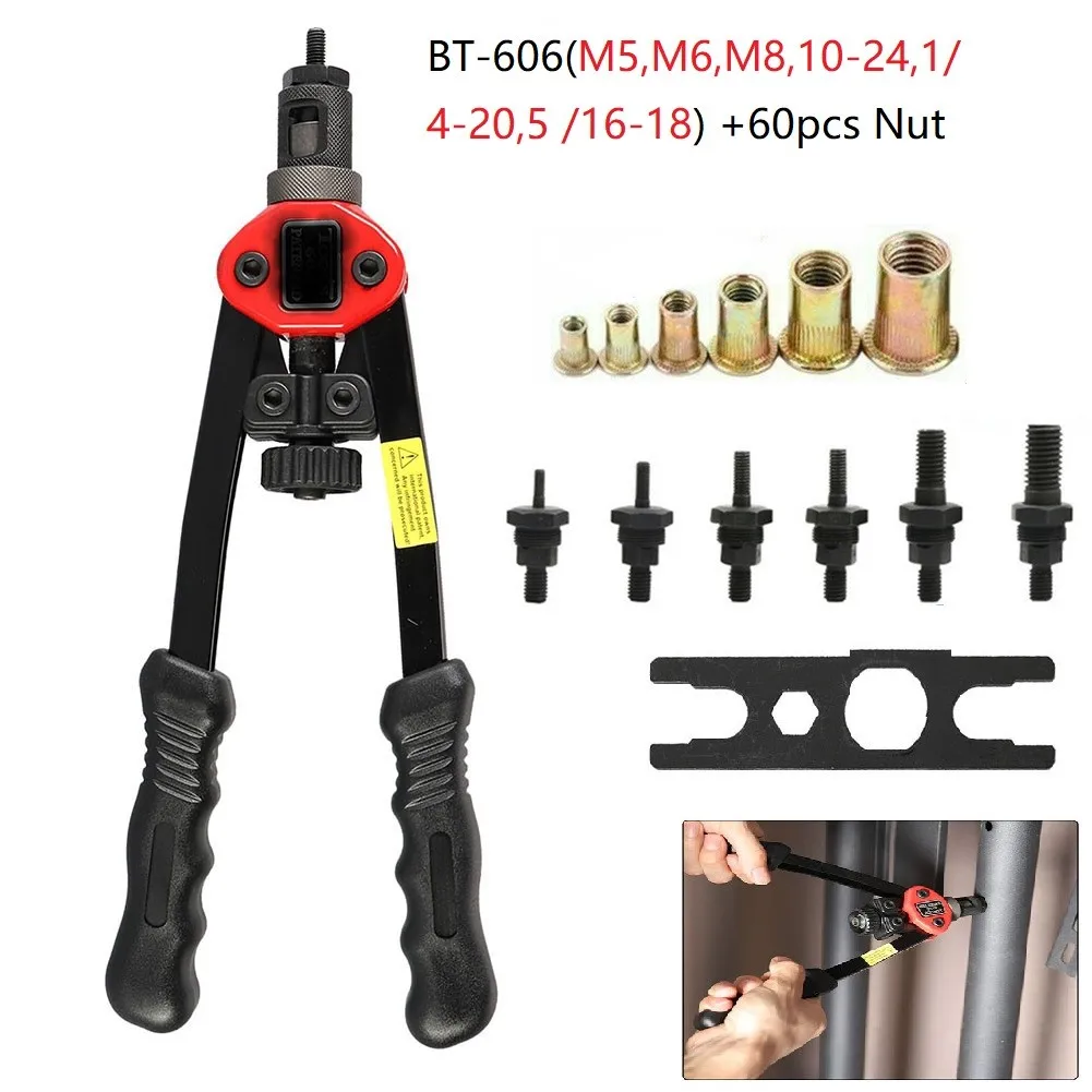 

BT-606 68x Auto Riveting Tool Nut Riveter Blind Hand Heavy M3-M10 Manual Rivet Pliers Rivet Gun Manual Rivet Machine