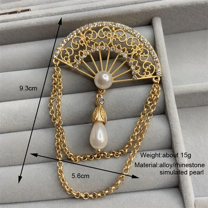 F. J4Z Новые Роскошные Броши для женщин Barroque имитация жемчуга Rhinesetone Tassel Fan образные штифты и серьги Ювелирные изделия Подарки - Окраска металла: No.1 brooch