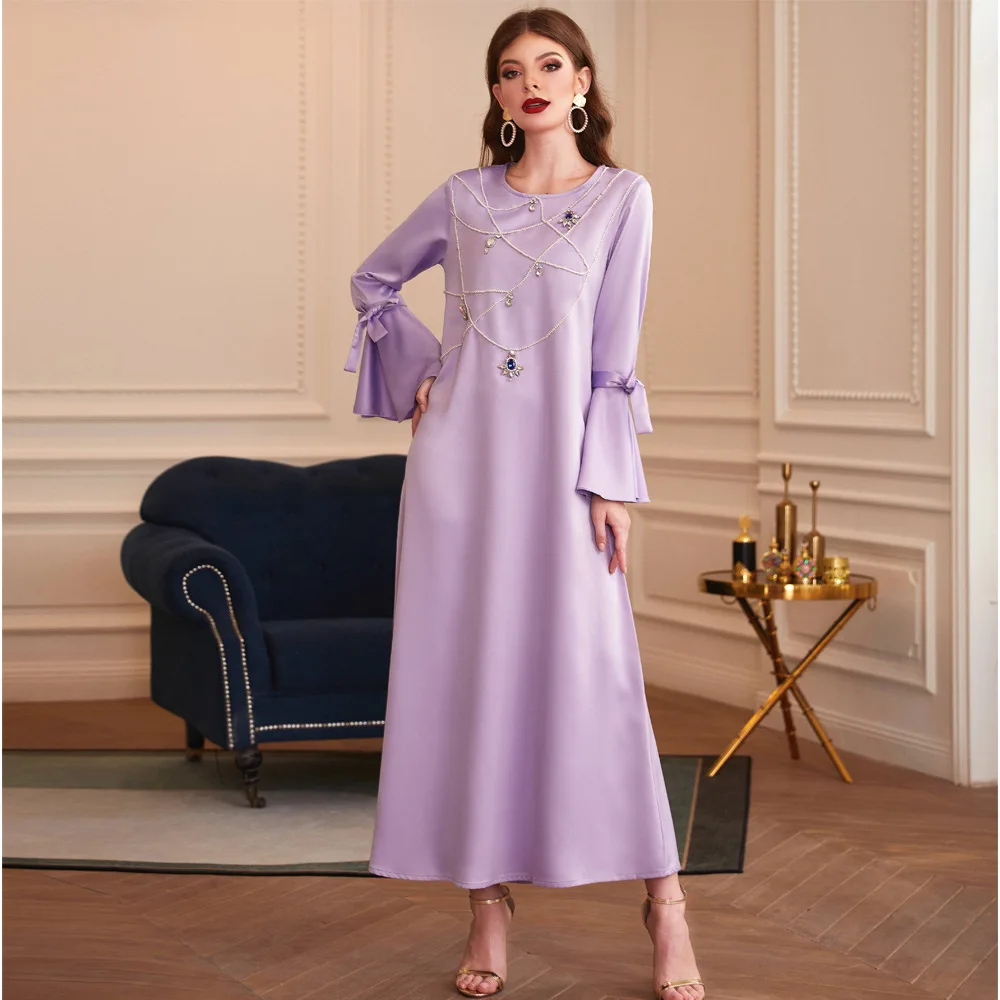

Dubai Abaya Muslim Dress Women Flare Sleeve Long Maxi Turkey Kaftan Islamic Clothing Arabic Robe Diamond Abayas Ramadan Moroccan