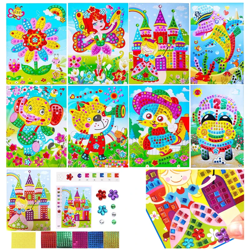 Mosaic Stickers Art Kits for Kids 5 Pack Sparkle DIY Handmade Crafts Children Education Puzzle Games Sticker Painting Toys Gifts | Игрушки и