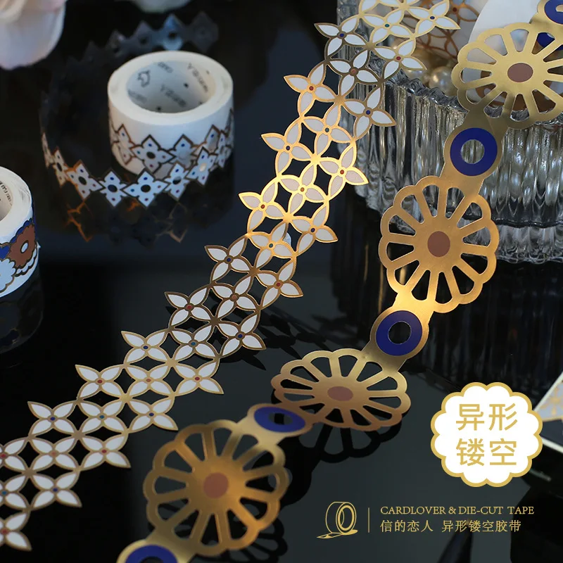 Винтажная Маскировочная лента серии золотой полый цветок бумажные стикеры для