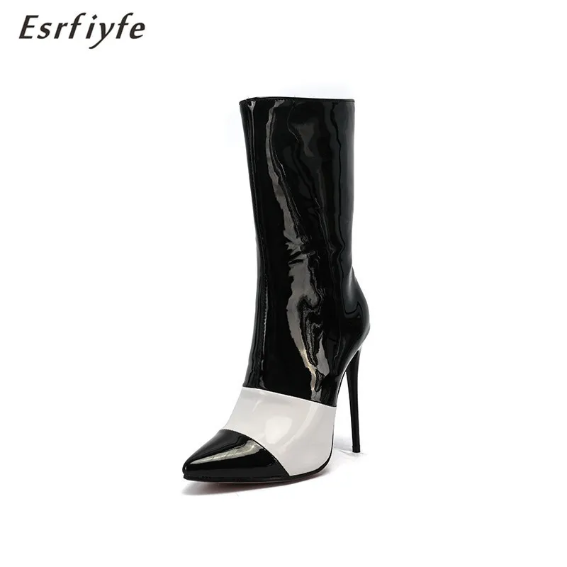 

ESRFIYFE/Новинка 2020 года; Женские полусапожки до середины икры с острым носком; Модные ботиночки для вечеринок на высоком тонком каблуке; Разноцветные женские ботинки