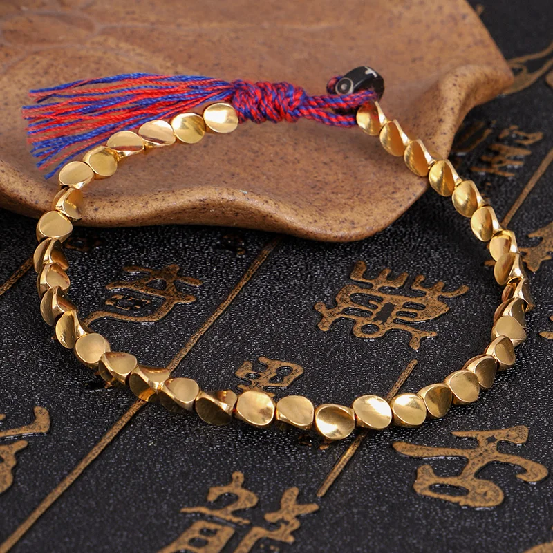 

Handmade Buddhist Braided Cotton Copper Beads Bracelet Luck Rope Adjustable Bracelet For Boho Women Jewelry