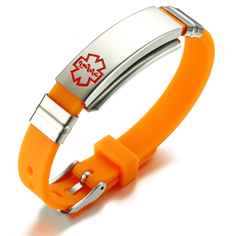 Orange Персонализированные силиконовые медицинские оповещения ID браслет для мужчин женщин детей регулируемый аутизм диабетические ювелирные изделия - Окраска металла: Orange