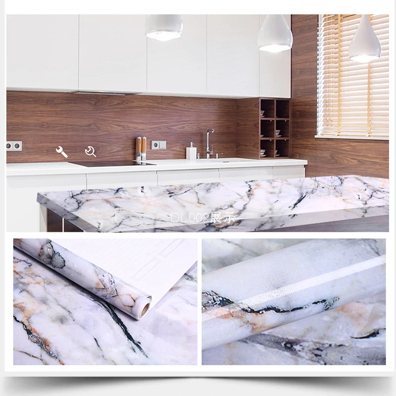 kitchen oil proof marble stickers pvc waterproof self adhesive aluminum foil wallpaper bathroom desk cabinet contact paper vinyl free global shipping