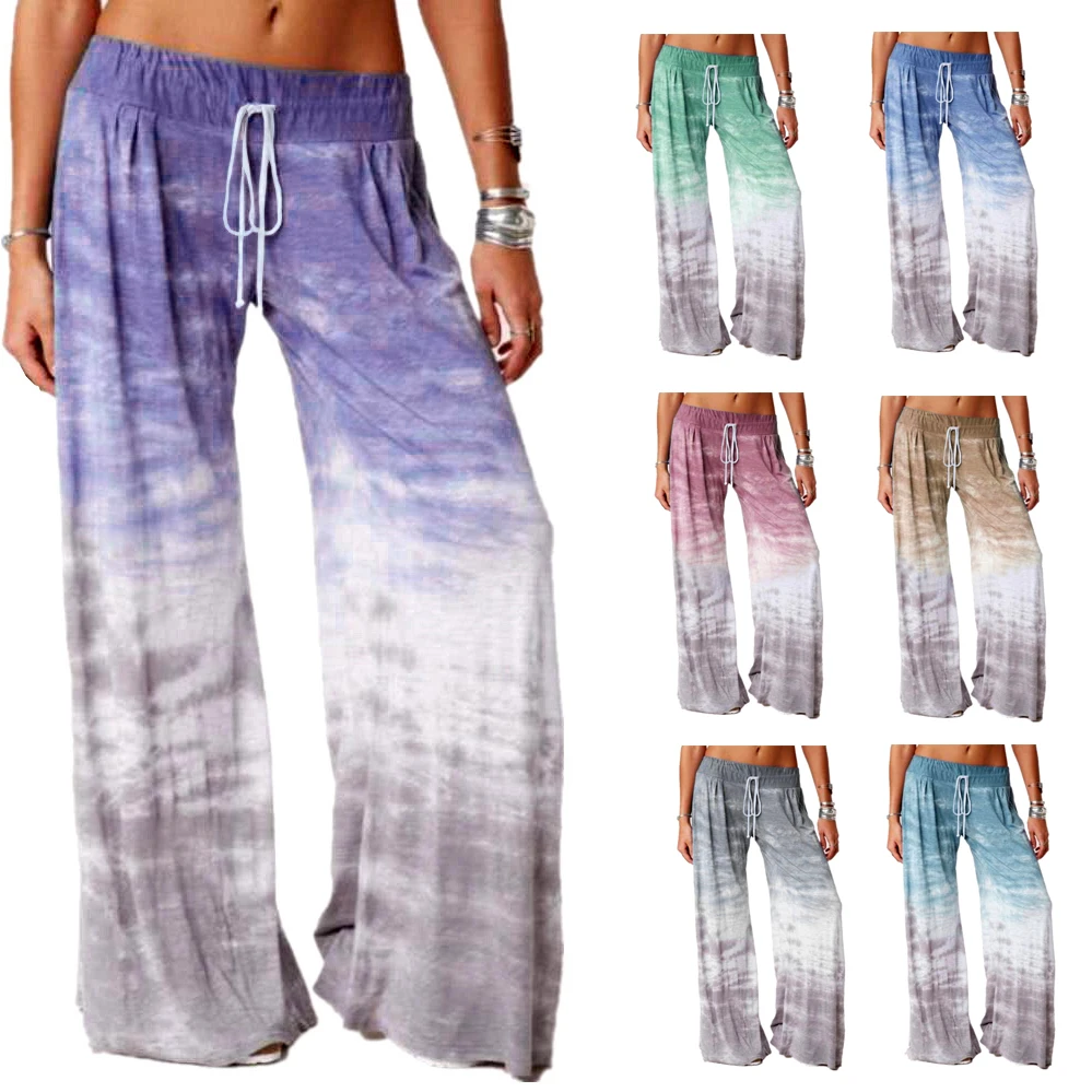 

Beach Sweatpants Women's Loose Trousers Comfortable Gradient Color Printing Wide-Leg Pants 2021