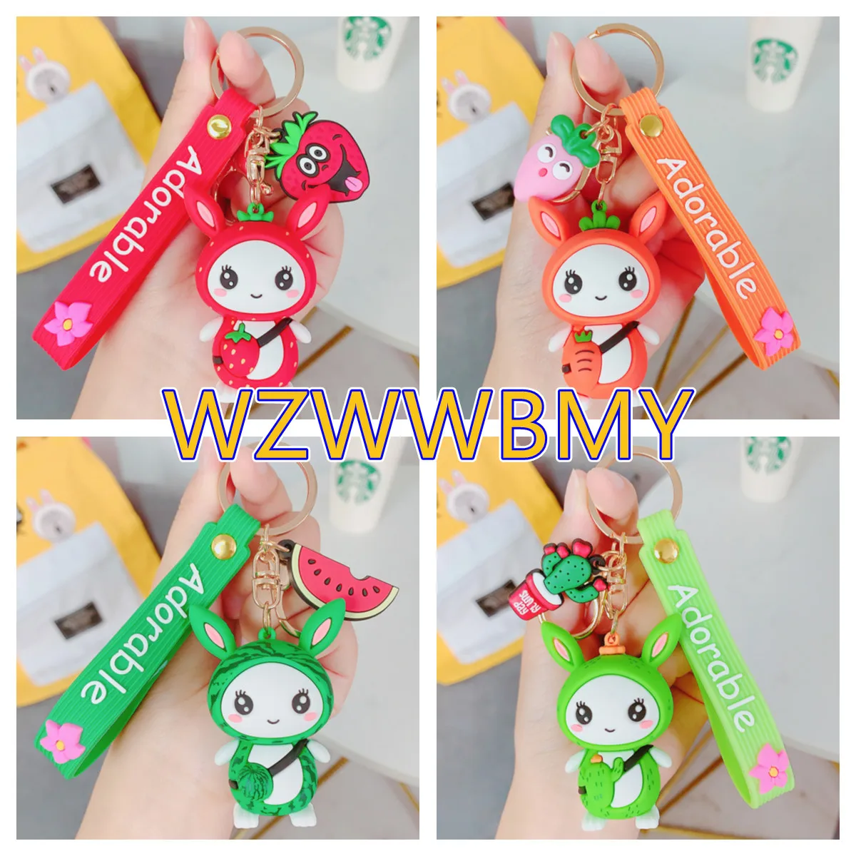 

Cute Silica Animal Keyring Fresh Fruits Keychain Bag Pendant Fashion Cartoon Fruits Rabbit Handbag Hanging Decoration Gifts