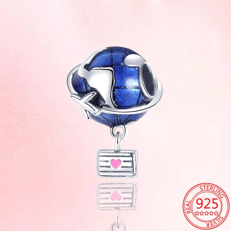 

New Hot 925 Sterling Silver DIY Jewelry Blue Earth and Suitcase Dangle Charm Bead Fit Original Pandora Bracelet Pendant Necklace